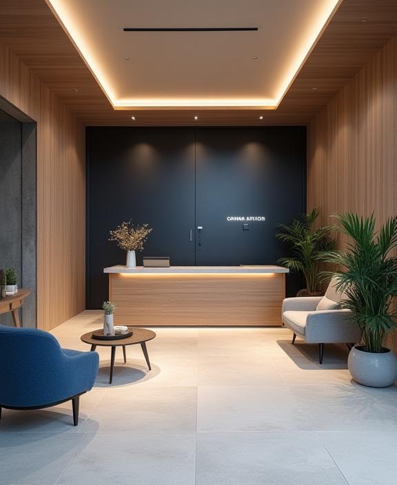 黄昏法律事務所のモダンで落ち着いた受付エリア